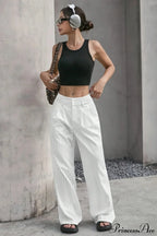 High Waist Patchwork Drapey Straight Leg Pants image 2