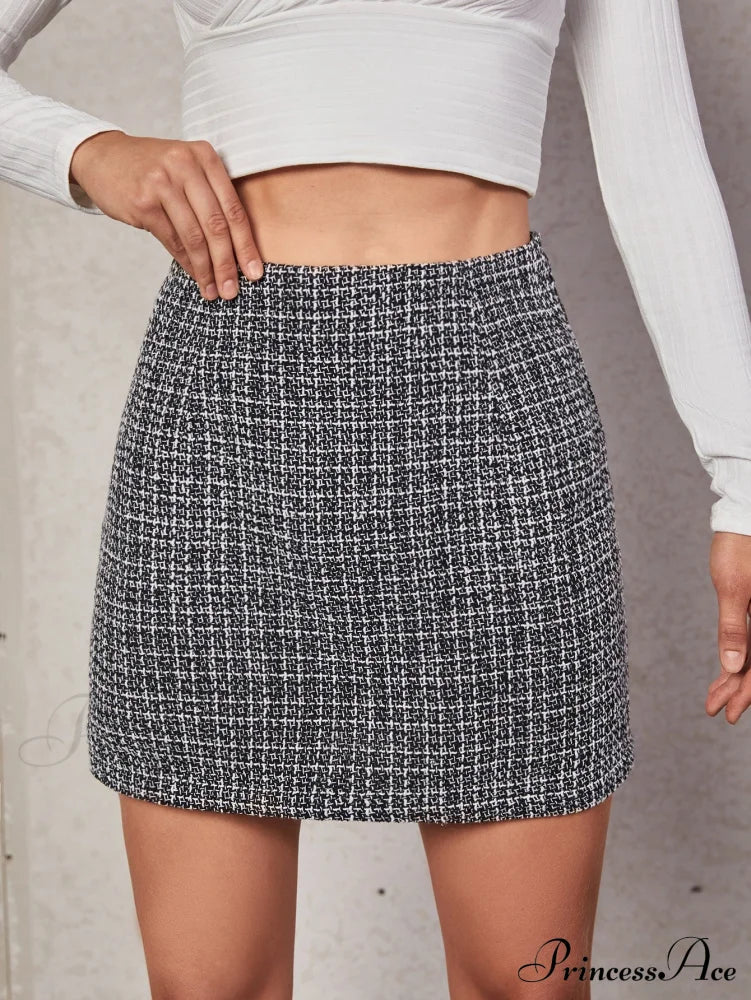 High Waist Plaid Tweed Skirt image 6