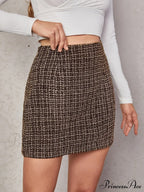 High Waist Plaid Tweed Skirt image 3