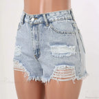 High-Waist Ripped Washed Denim Short image 2