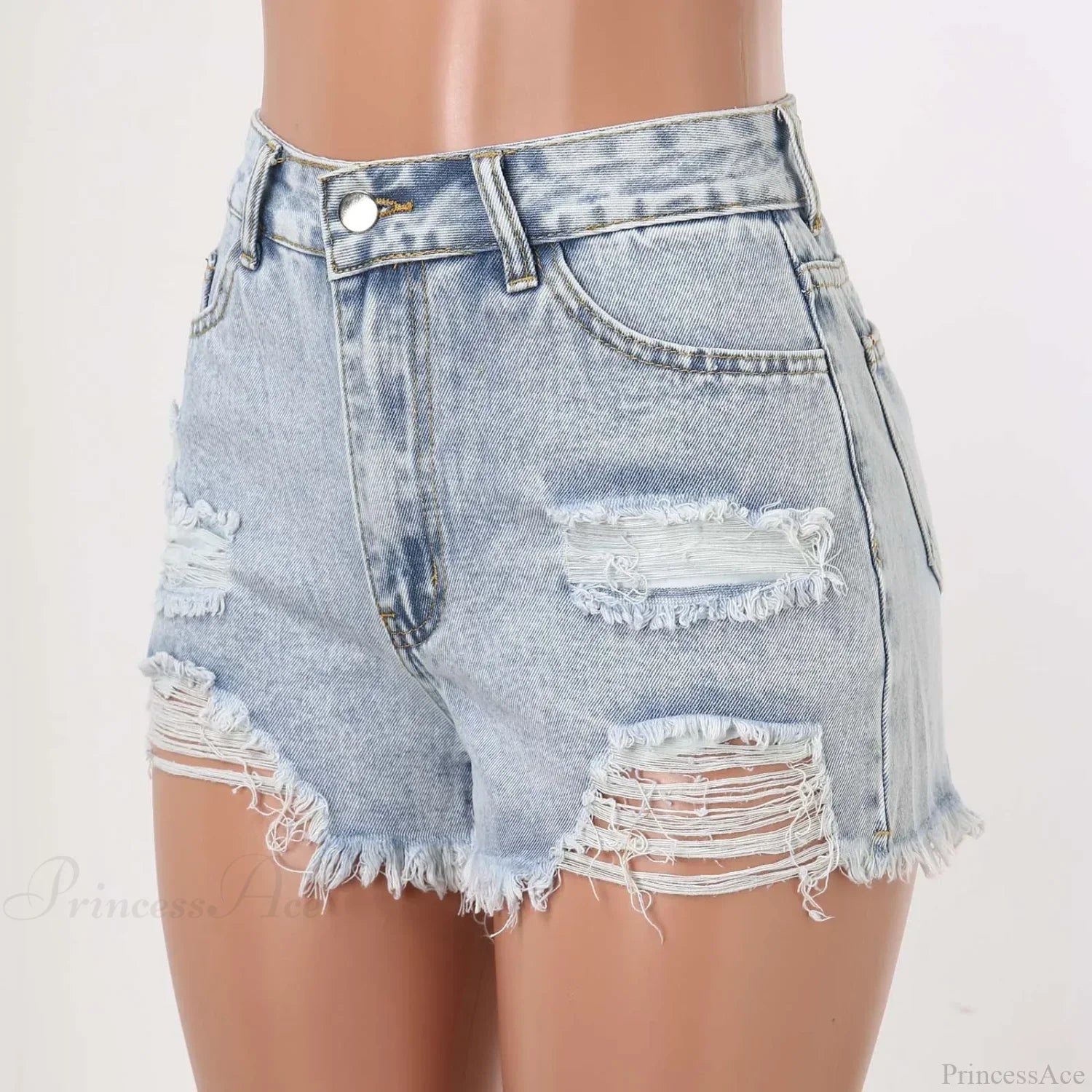 High-Waist Ripped Washed Denim Short image 2