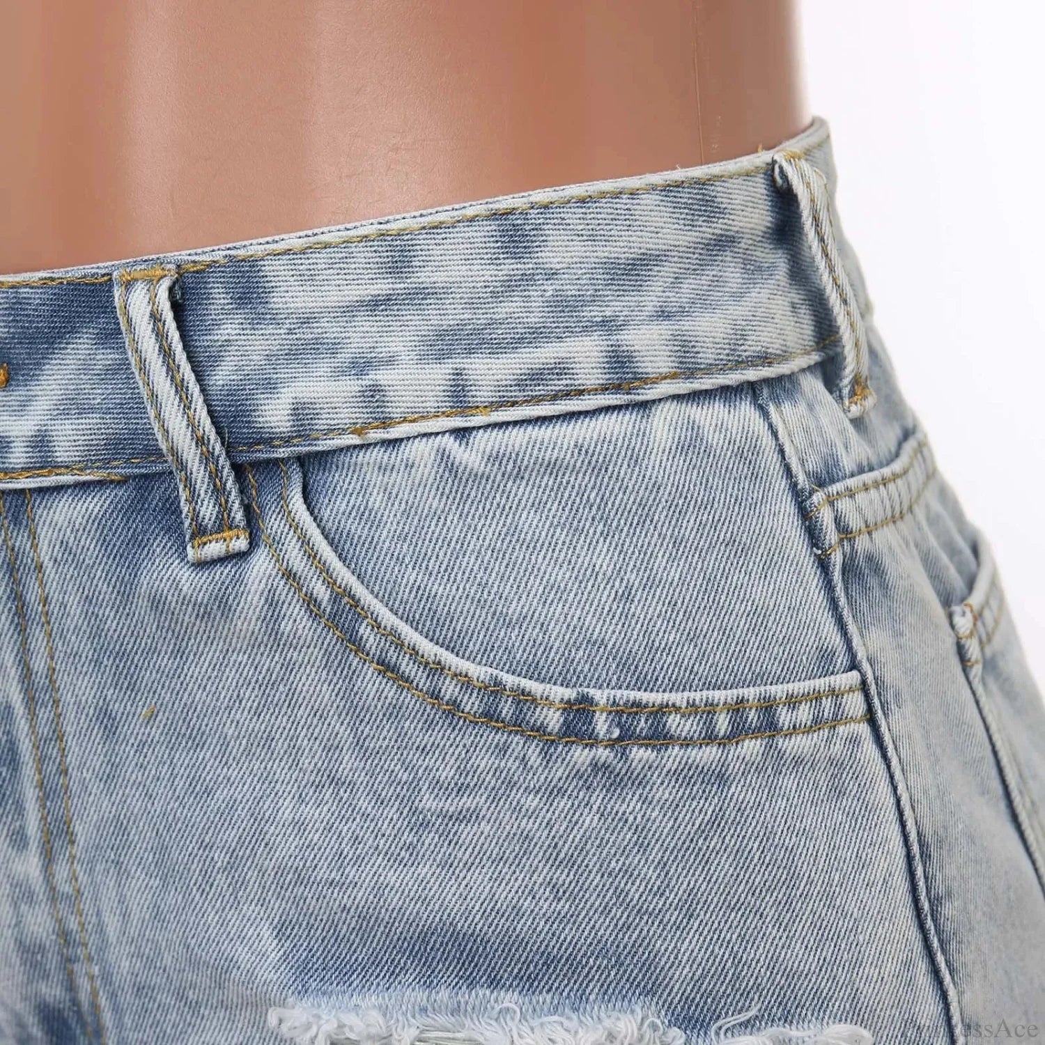 High-Waist Ripped Washed Denim Short image 3