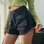 High Waist Slim Curved Split Design Short image 1