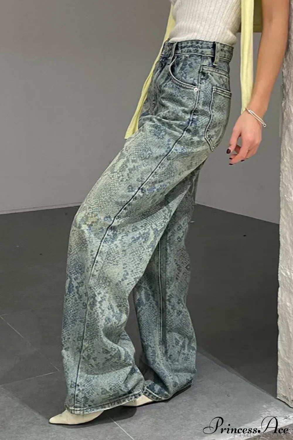 High Waist Snake Print Washed Straight Jeans image 2