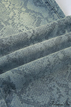 High Waist Snake Print Washed Straight Jeans image 4