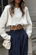 High Waist Straight Wide Leg Navy Stripe Pants image 3