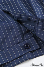 High Waist Straight Wide Leg Navy Stripe Pants image 5