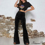 High Waist Velvet Wide Leg Velour Flare Pants image 3