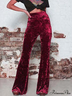 High Waist Velvet Wide Leg Velour Flare Pants image 4