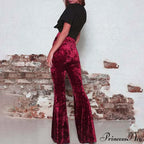 High Waist Velvet Wide Leg Velour Flare Pants image 6