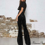 High Waist Velvet Wide Leg Velour Flare Pants image 2