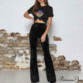 High Waist Velvet Wide Leg Velour Flare Pants image 1