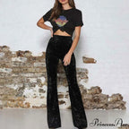 High Waist Velvet Wide Leg Velour Flare Pants image 1