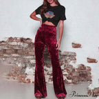 High Waist Velvet Wide Leg Velour Flare Pants image 5