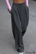 High Waist Wide Leg Stripe Tailored Pants image 2