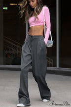 High Waist Wide Leg Stripe Tailored Pants image 3