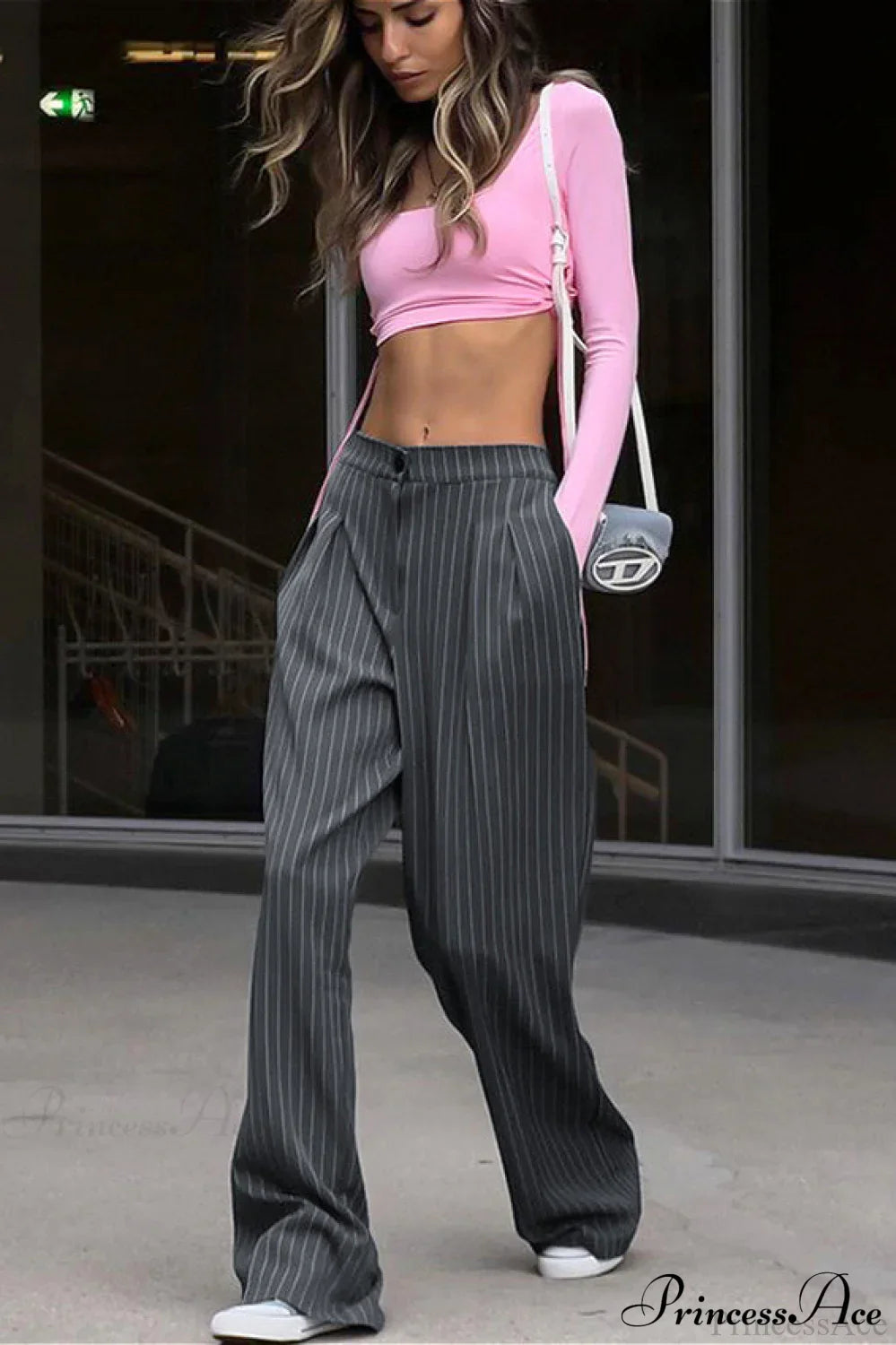 High Waist Wide Leg Stripe Tailored Pants image 3