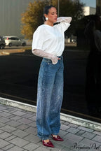 High Waisted Allover Rhinestone Straight Leg Jeans image 5