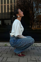 High Waisted Allover Rhinestone Straight Leg Jeans image 4