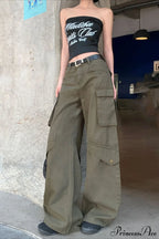 High-Waisted Wide-Leg Fitted Cargo Pants image 1
