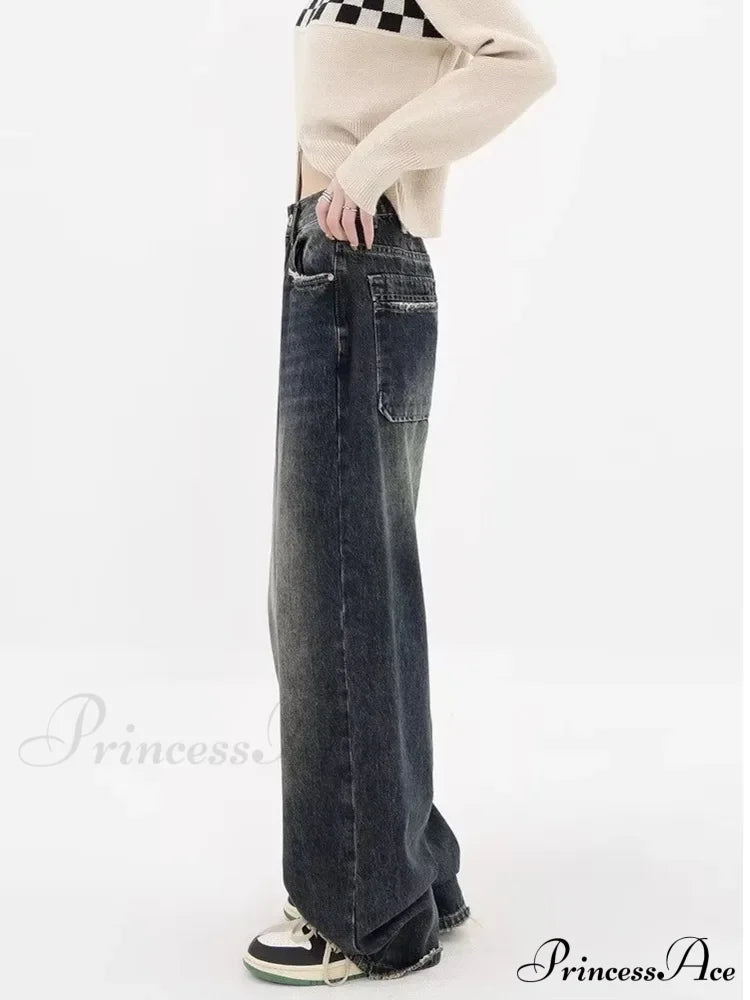High Waisted Wide Leg Slim Ruffled Street Mop Jean image 4
