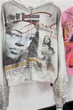 Rhinestone Print Vintage Street Edgy Hoodie image 2
