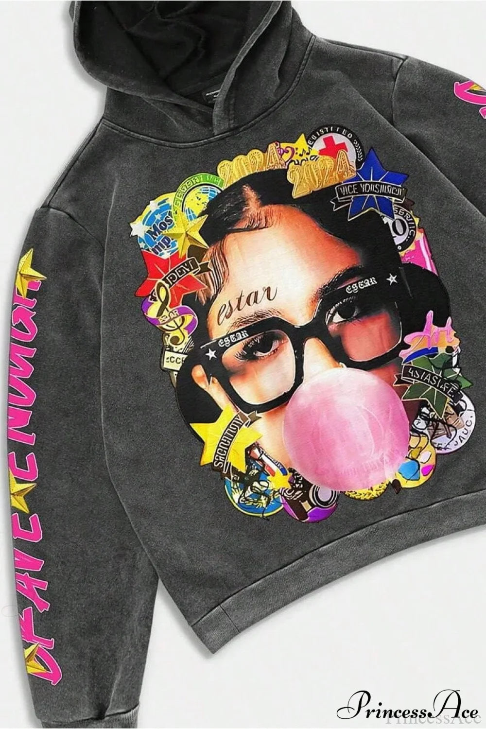 Hip-Hop Rock Character Letter Print Loose Hoodie image 3