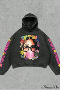Hip-Hop Rock Character Letter Print Loose Hoodie image 1