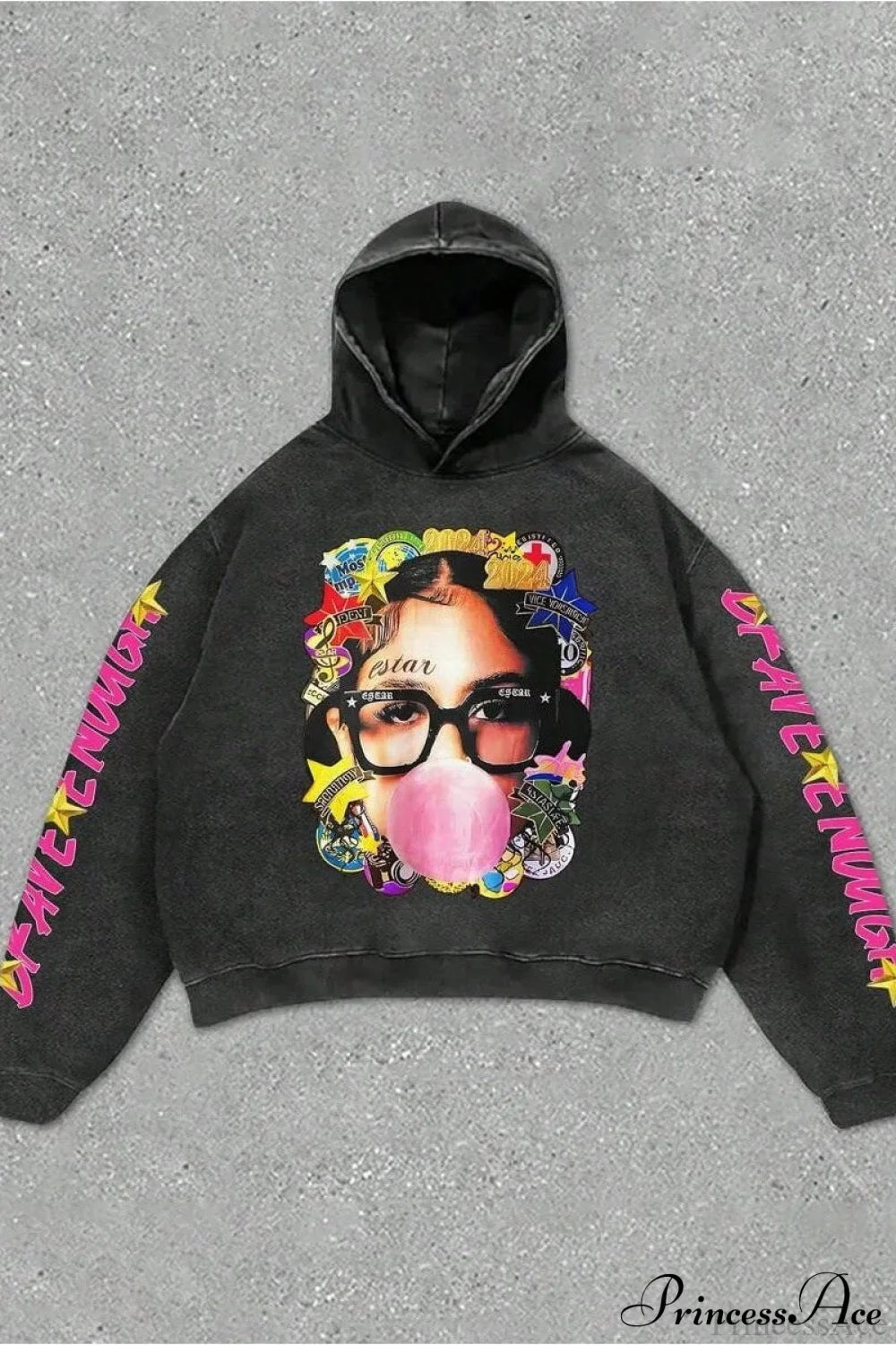 Hip-Hop Rock Character Letter Print Loose Hoodie image 1