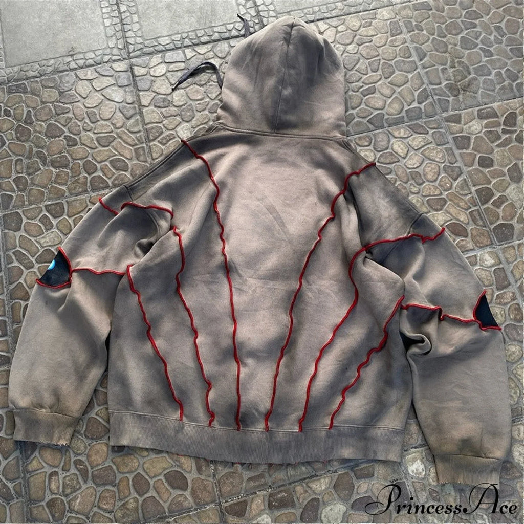 Hip-Hop Topstitch Eye Applique Hoodie image 5