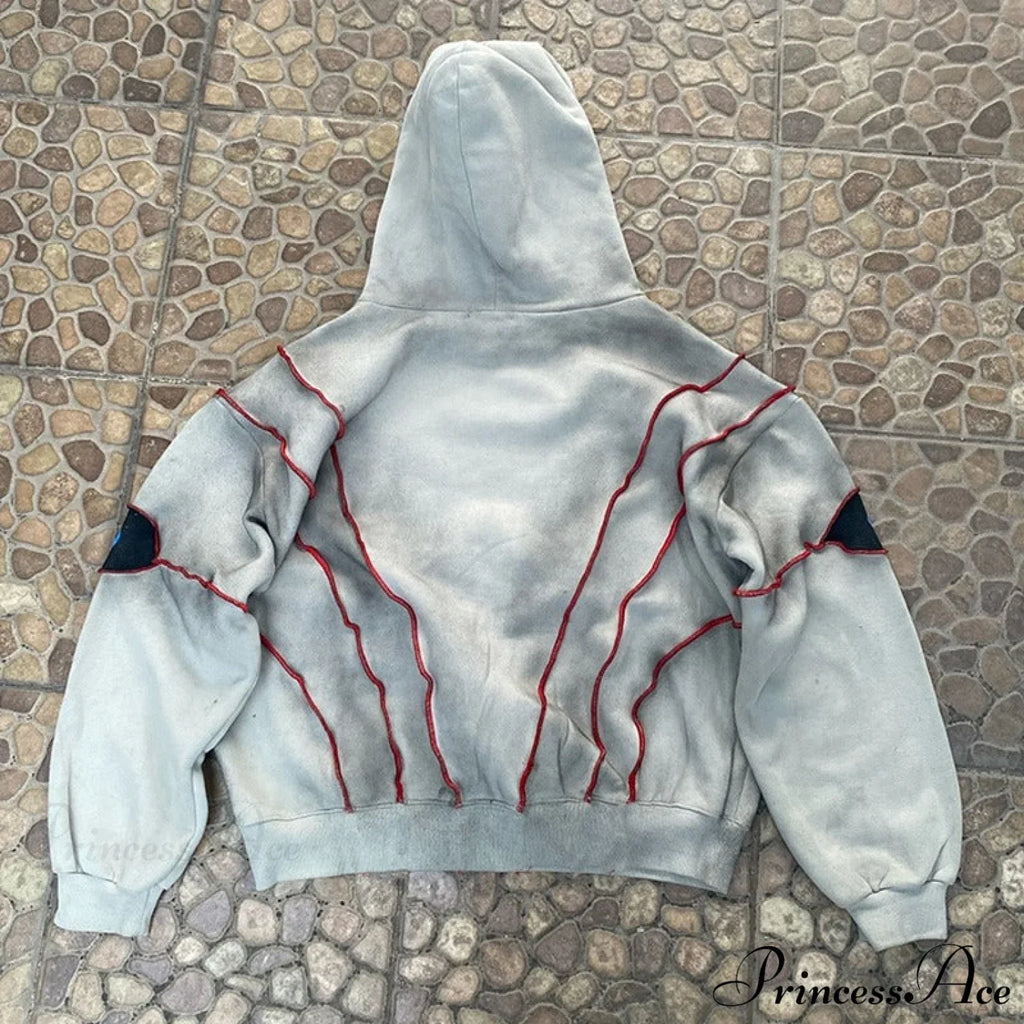Hip-Hop Topstitch Eye Applique Hoodie image 2