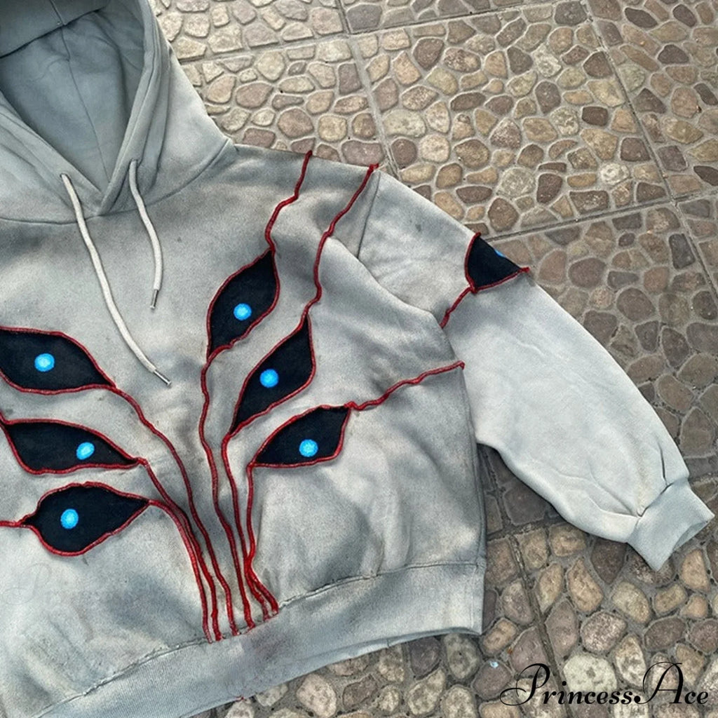 Hip-Hop Topstitch Eye Applique Hoodie image 3