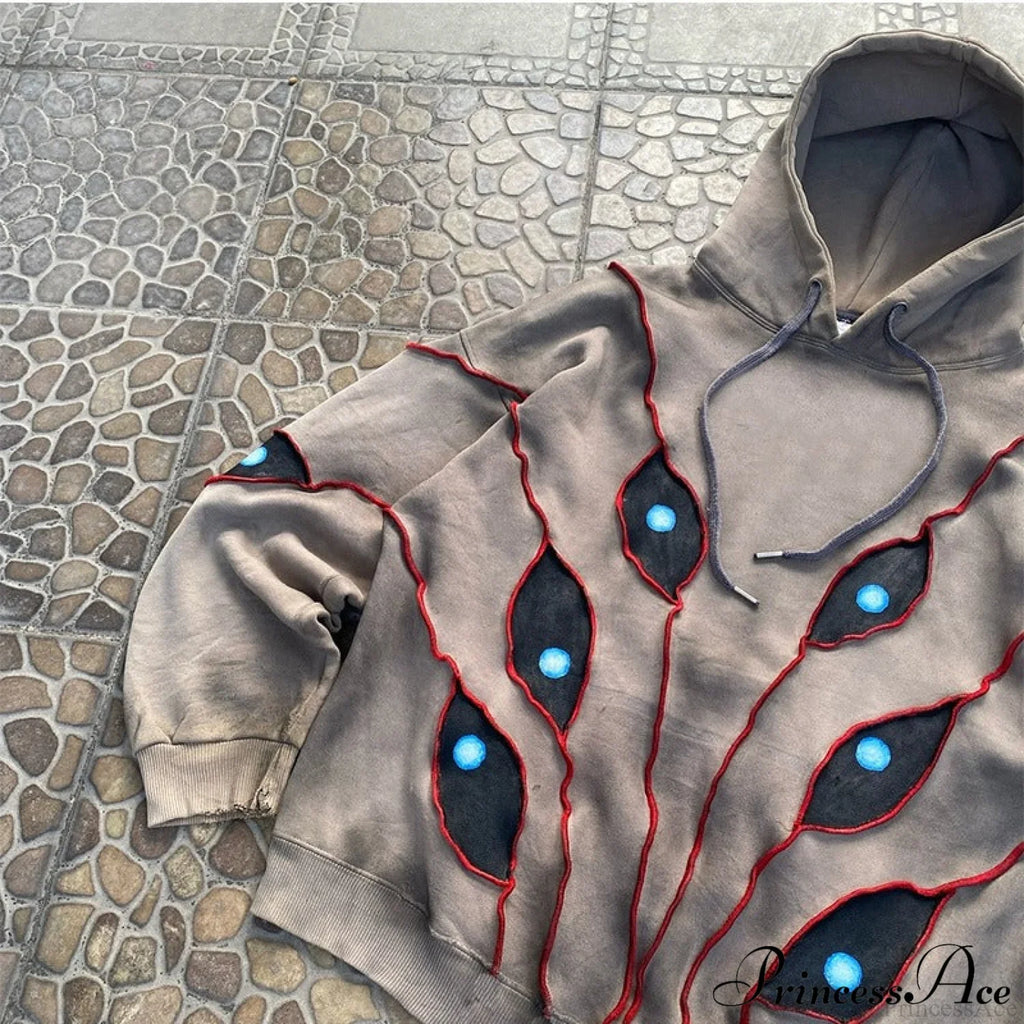 Hip-Hop Topstitch Eye Applique Hoodie image 4
