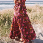 Hippie Fashion Women Beach Bohemian Red Floral A-Line Boho Skirt image 2