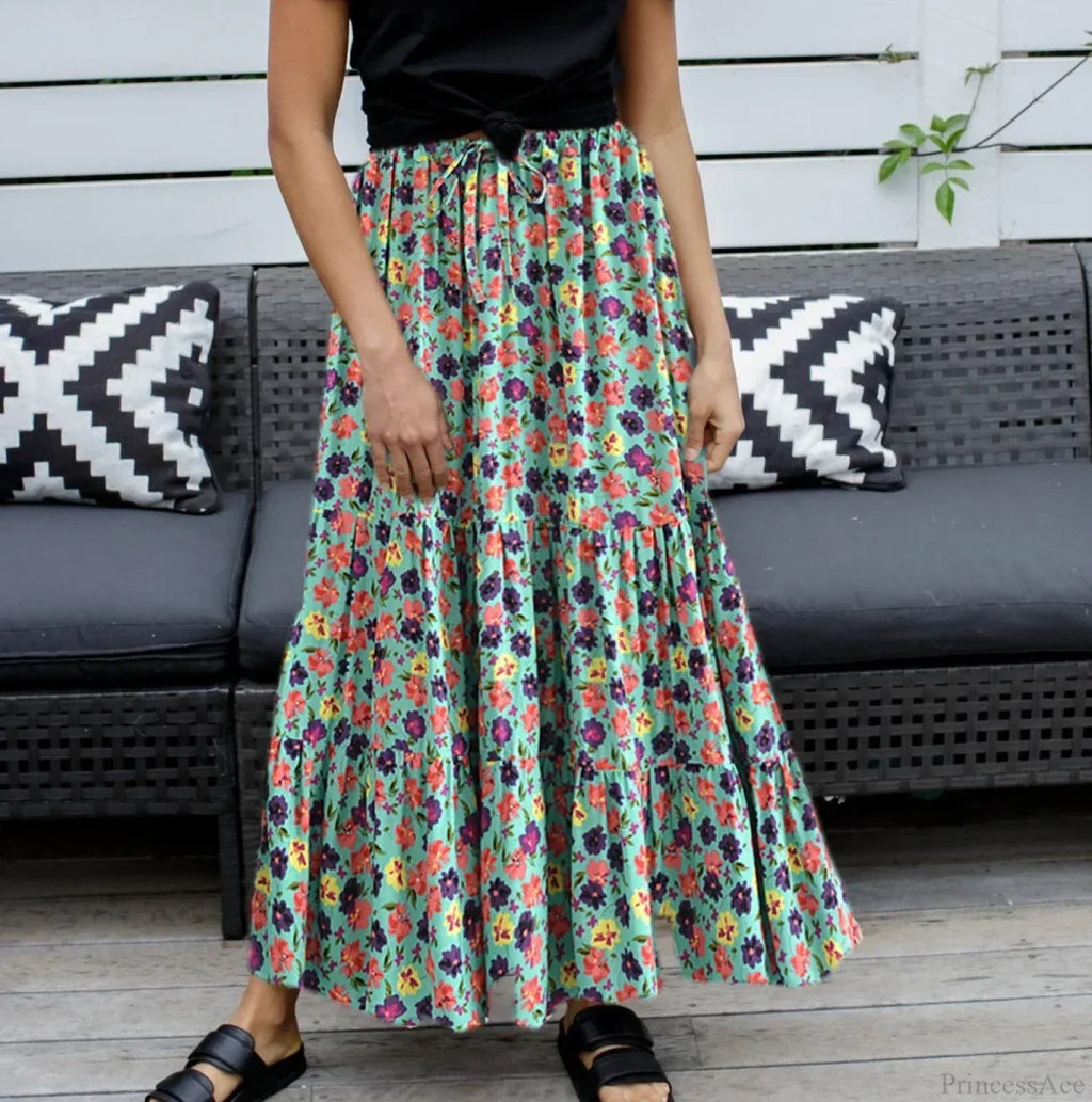 Hippie Fashion Women Beach Bohemian Red Floral A-Line Boho Skirt image 3