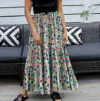 Hippie Fashion Women Beach Bohemian Red Floral A-Line Boho Skirt image 3