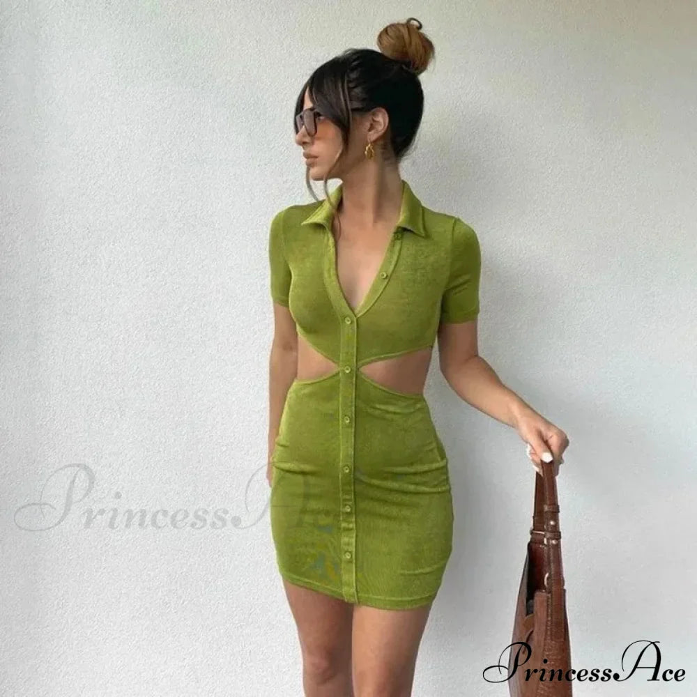 Hollow Bodycon Mini Split Nightclub Evening Female Casual Elegant Streetwear Top Cut Out Dress image 1