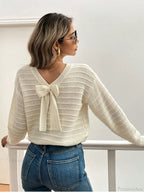 Hollow Bow Striped Long Sleeve Sweater image 1