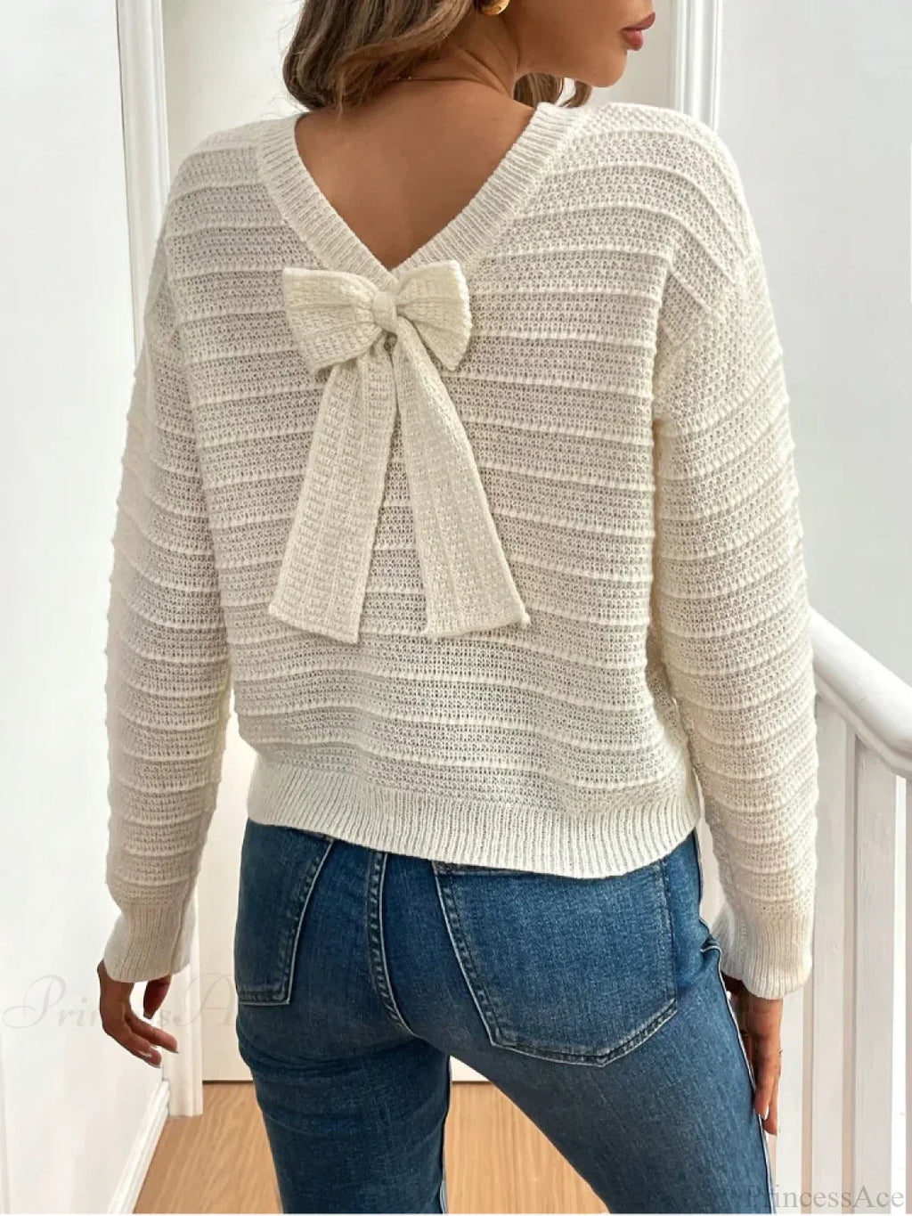 Hollow Bow Striped Long Sleeve Sweater image 5