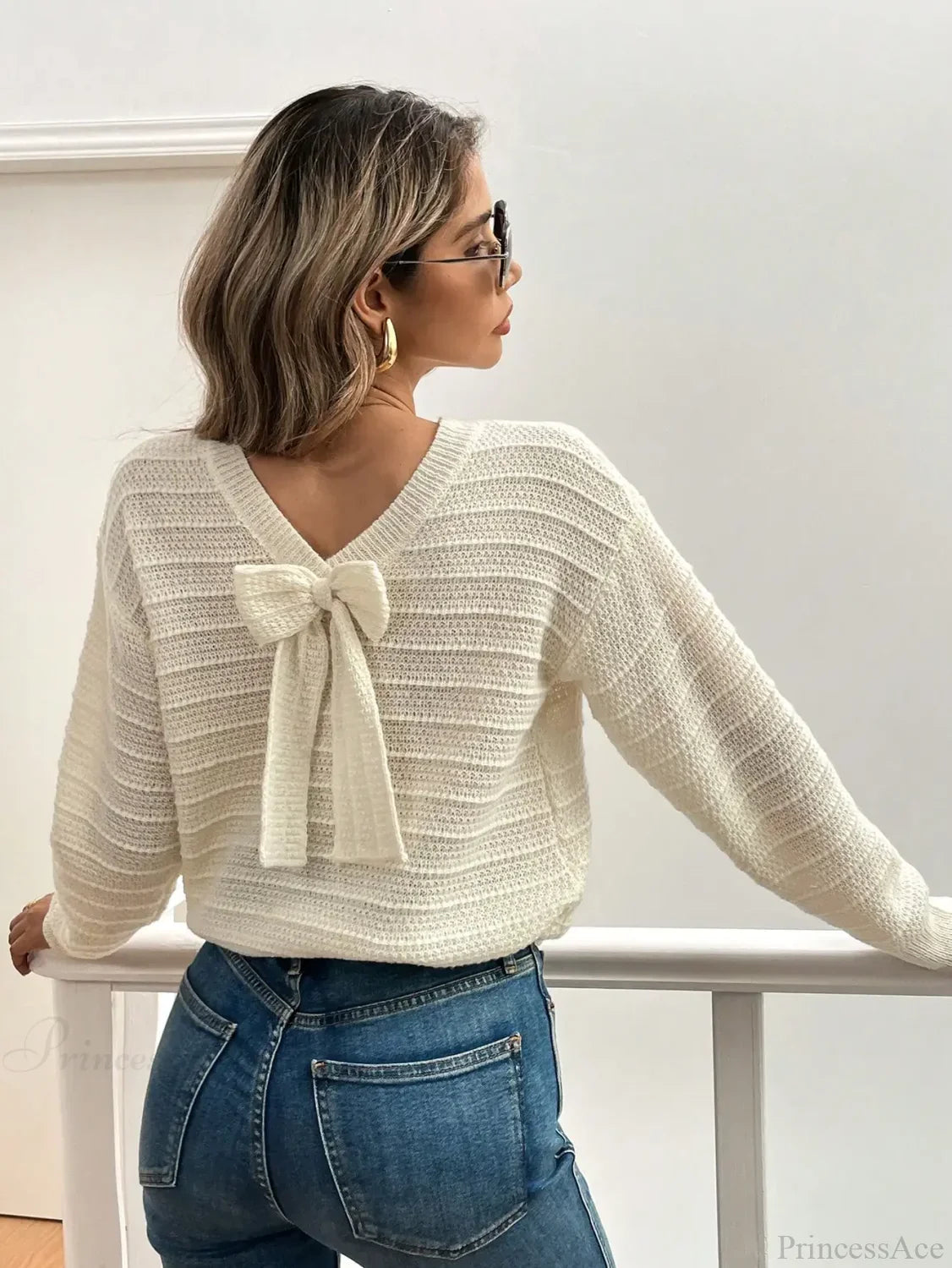 Hollow Bow Striped Long Sleeve Sweater image 7