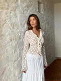 Hollow Fashionable See-Through Mesh Long-Sleeved Women's Lace Top/Cardigan/Blouse image 1