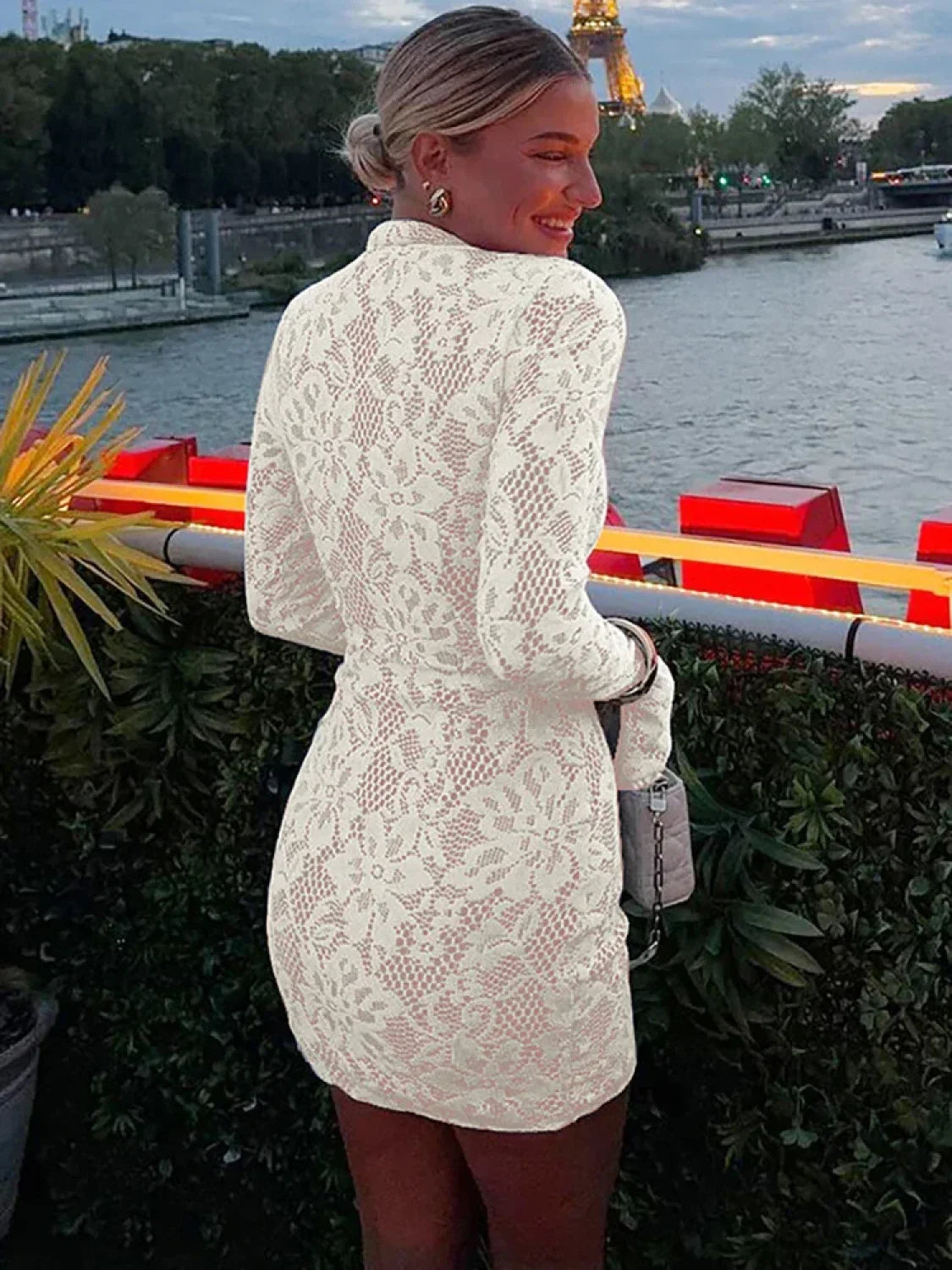 Hollow Lace Flare Sleeve Vacation Dress image 3