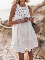 Hollow Lace Patchwork Charming Halterneck A-Line Mini Dress image 1