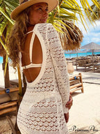 Hollow Out Backless Knitted Fashion Long Sleeve Lace Up Mix Midi Dress image 2