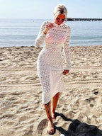 Hollow Out Backless Knitted Fashion Long Sleeve Lace Up Mix Midi Dress image 3