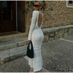 Hollow Out Backless Knitted Fashion Long Sleeve Lace Up Mix Midi Dress image 7