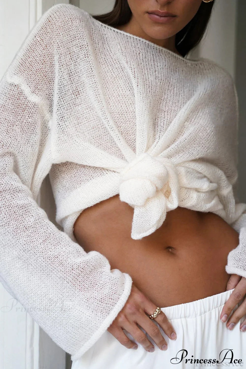 Hollow Out Bell Sleeve Knit Sweater image 4