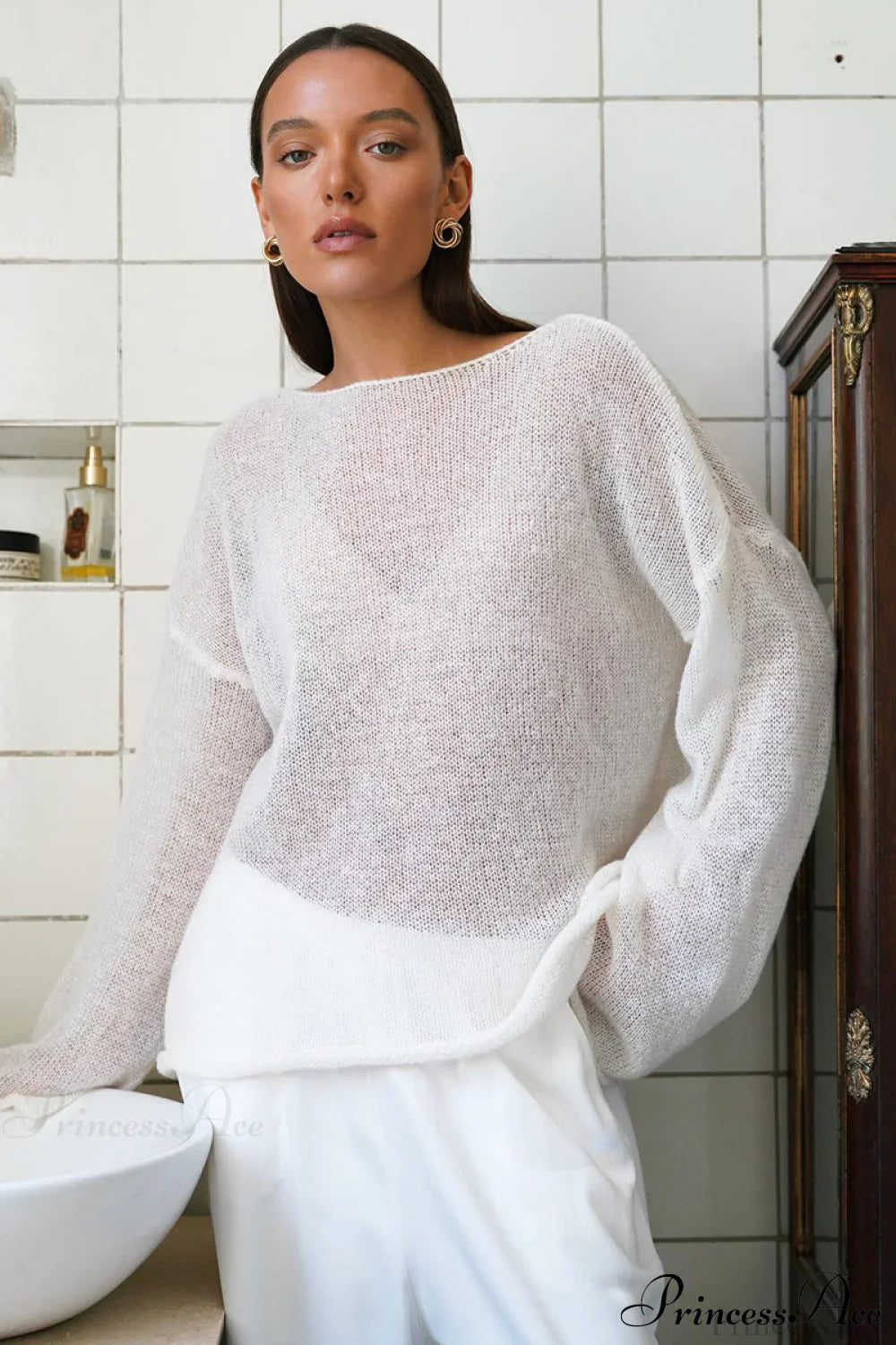 Hollow Out Bell Sleeve Knit Sweater image 2