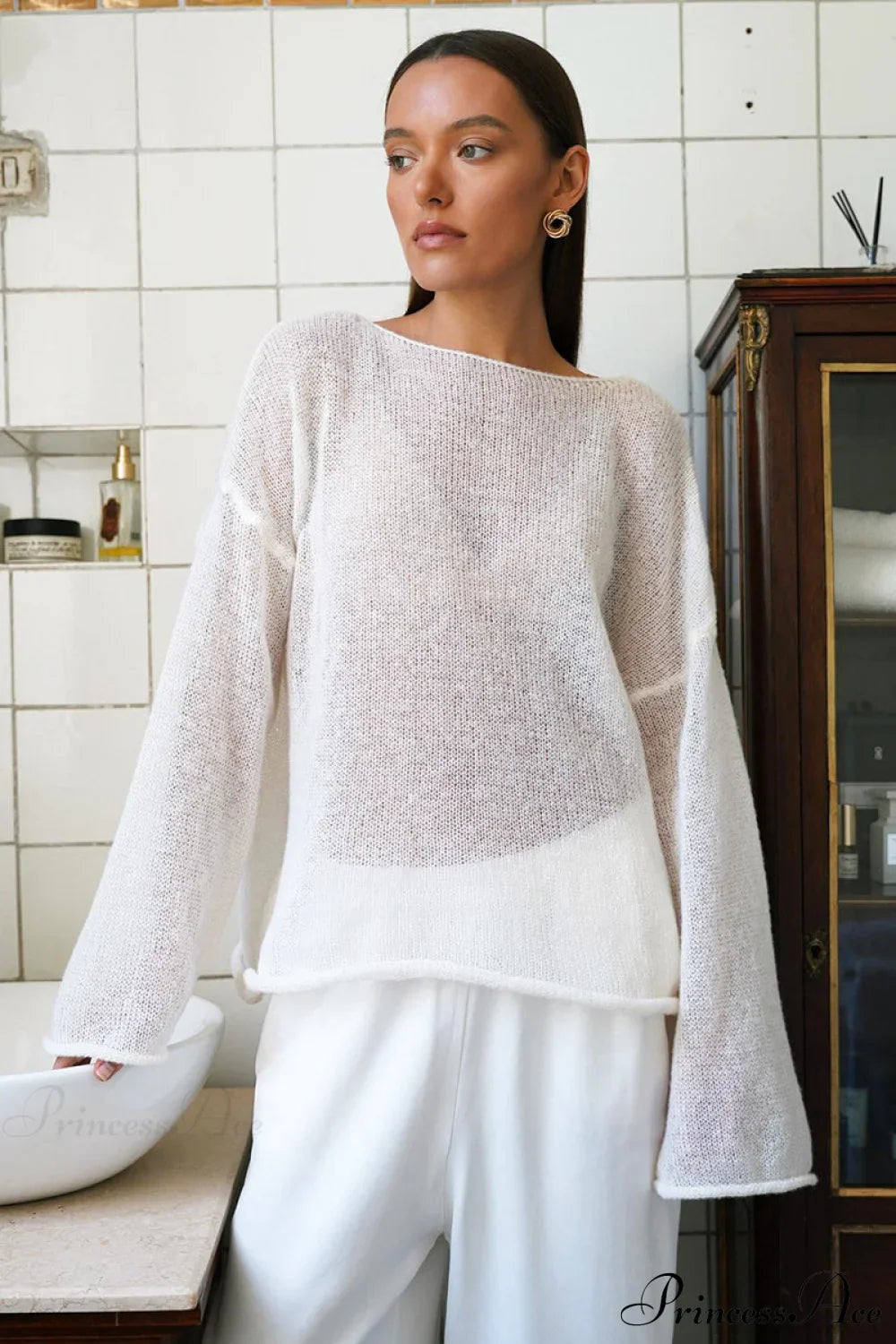 Hollow Out Bell Sleeve Knit Sweater image 5