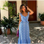 Hollow Out Embroidery Backless Ruffle Maxi Dress image 7
